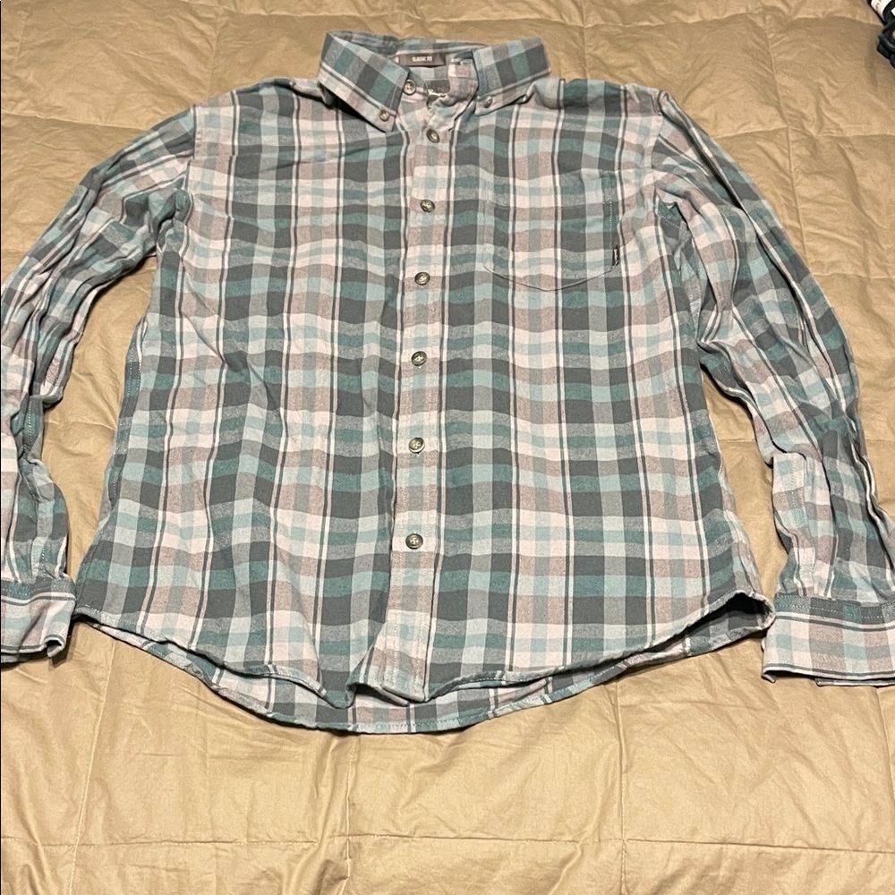 Men's Teal/gray Eddie Bauer Plaid Button-Up Shirt